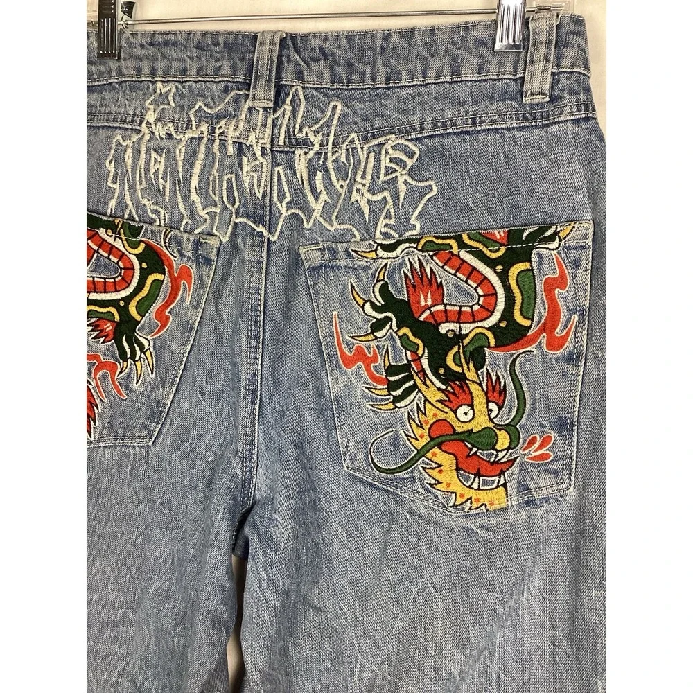 Ninth Hall Ambush Jeans Mens 28 Embroidered Dragon, Blue Denim 90's - Picture 8 of 12